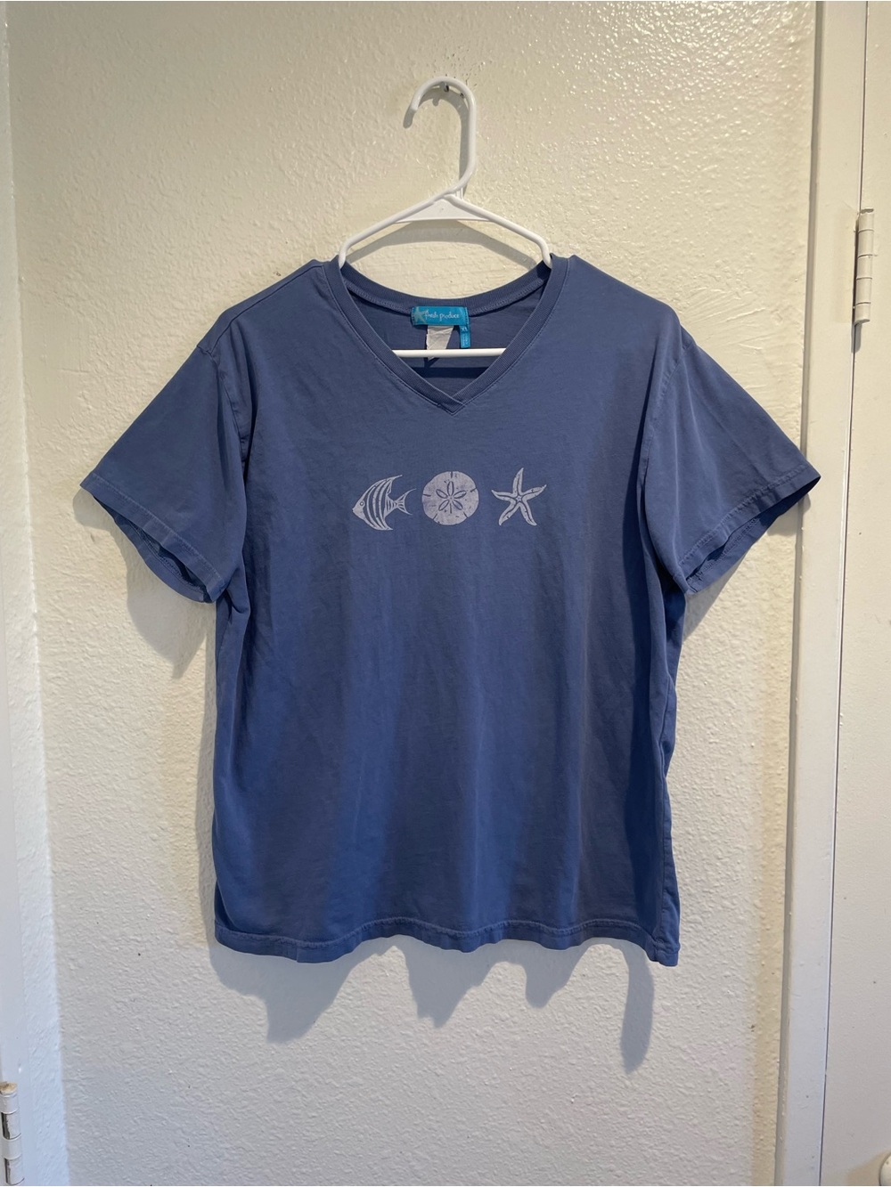 🐚 Fresh Produce Coastal Periwinkle Blue Sea Life V-Neck Graphic Tee XL ✨